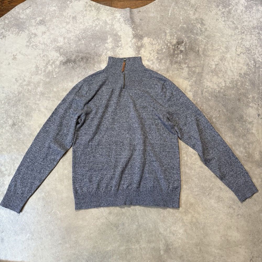 Fat Face Sweater Mens Large Grey Lightweight Mock Neck Pullover Cotton Blend‎